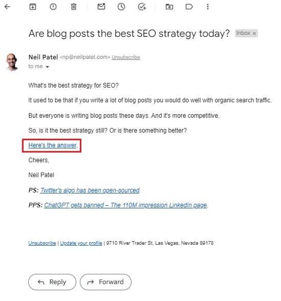 example of email promotion to boost traffic to your website
