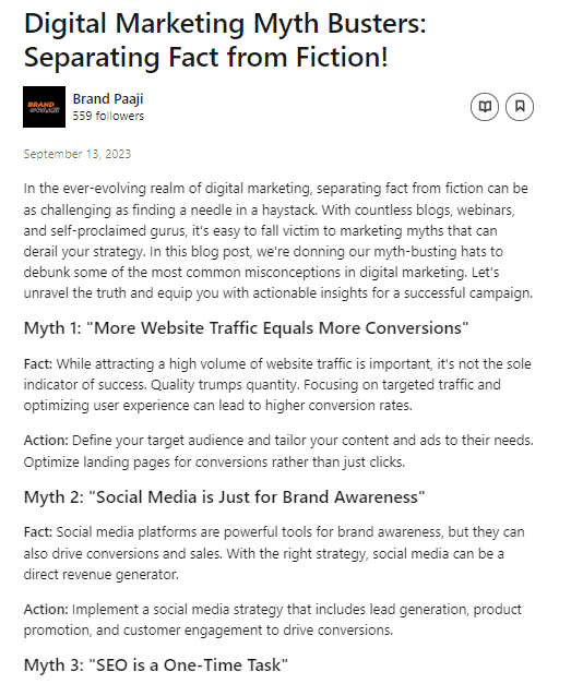 DIgital marketing mythbusters on LinkedIn