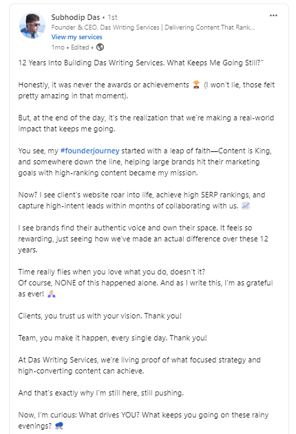 Subhodip Das Professional Journey on LinkedIn