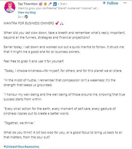 LinkedIn Post Business Mantra