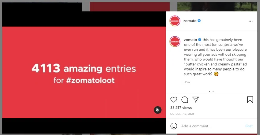 Zomato contest for social media content