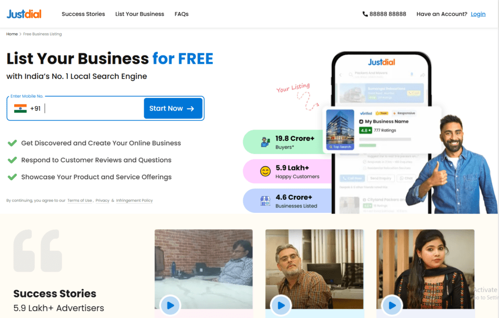 justdial business listing site