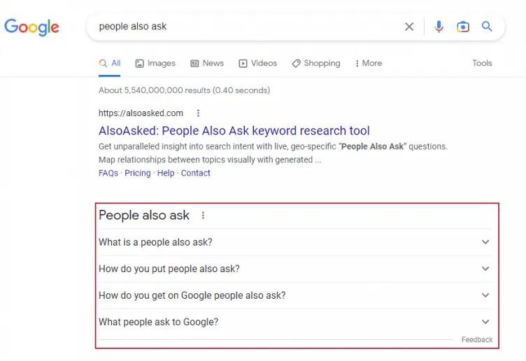people also ask section